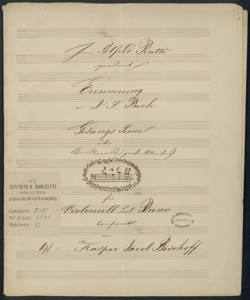 Erinnerung an J.S.Bach Gesang Scene [...] fur Violoncell und Piano / Componirt von Kaspar Jacob Bischoff