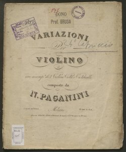 Variazioni per violino : con accomp.to di 2 violini, viola e violoncello / composte da N. Paganini