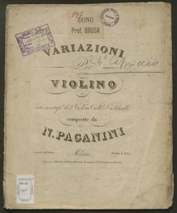 Variazioni per violino : con accomp.to di 2 violini, viola e violoncello / composte da N. Paganini