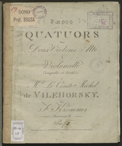 Trois Quatuors pour deux Violons Alte & Violoncelle : Oeuvre 10 / composés par F. Krommer