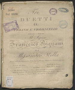 Tre Duetti a Violino e Violoncello / composti da Alessandro Rolla 