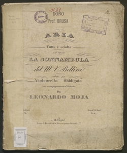 Aria : Tutto è sciolto nell'opera La Sonnambula / del M.o V. Bellini ; ridotta da Leonardo Moja