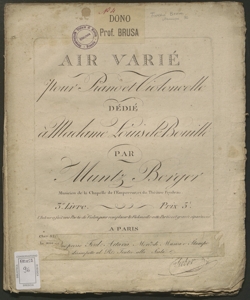 Air varié pour Pianoforte et Violoncelle : 3.e Livre / par Muntz Berger