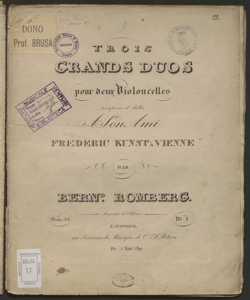 Trois grands duos : Oeuv. 33 No. 1 / composés par Bern.d Romberg