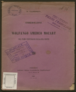 Commemorazione di Wolfango Amedeo Mozart nel primo centenario dalla sua morte / R. Gandolfi