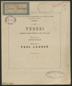 Terre ! : choeur à trois voix égales ... / paroles de Arrenaud ; musique de Paul Lecour