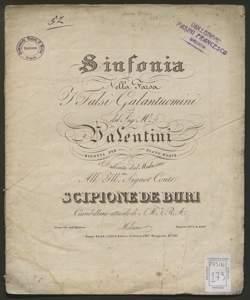 Sinfonia nella farsa I falsi galantuomini / del Sig. M.o Valentini ; ridotta per piano-forte