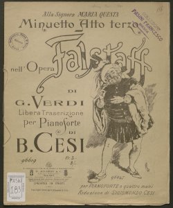 Minuetto atto terzo nel'opera Falstaff di G. Verdi : libera trascrizione per Pianoforte... / Beniamino Cesi