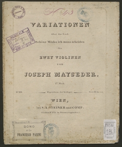 Variationen über das Lied Schöne Minka ich muss scheiden für zwey violinen ... 1.tes werk / Joseph Mayseder