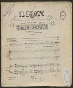 2: Della vita nel sentiero : rec.vo e cavatina [da] Il bravo / musica del maestro S. Mercadante ; riduzione per canto con accomp. di pianoforte