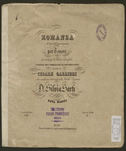 Al suon dell'arpa armonica : romanza per tenore con accompagnamento di flauto e pianoforte ... / parole del nobile sig.r D. Pietrosanti ; musica di Cesare Gallieri