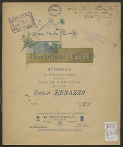 Una notte a Posilipo : romanza per mezzo-soprano o baritono / parole di Giulia Carducci ; musica di Emilio Benazzo