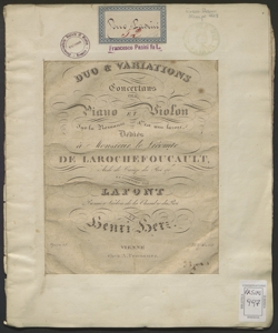 Duo et variations concertans pour piano et violon sur la romance C'est une larme op. 18 / ... composés par Lafont ... et Henri Herz