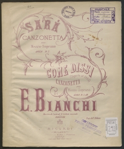 Sarà! : canzonetta in chiave di sol con accompagnamento di pianoforte / composta da E. Bianchi