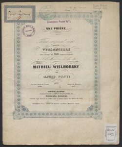 Une prière : Thême original varié pour le violoncelle avec accomp.t de piano / composé [...] par Alfred Piatti