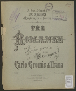 Tre romanze senza parole per pianoforte / di Carlo Gromis di Trana