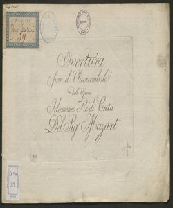 Overtura per il clavicembalo dell'opera Idomeneo re di Creta / del sig. Mozart