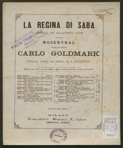 La Regina di Saba : A me alfin alfin ritorni / riduzione per canto e pianforte ... Karl Goldmark