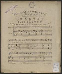 Marta : Qui sola vergin rosa / Sung by Madame Bosio ; [music by] Friedrich von Flotow