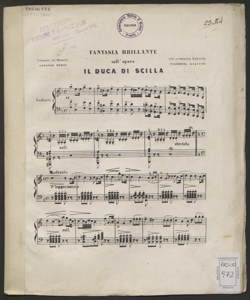 Fantasia brillante sull'opera Il duca di Scilla ; Gran marcia sul Duca di Scilla del m.o Petrella / composta dal maestro Antonio Tonti