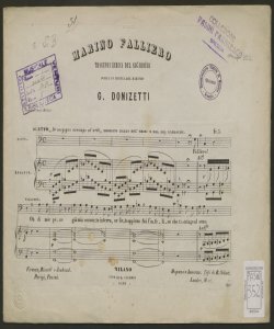Marino Falliero : tragedia lirica del Sig.r Bidera / Posta in Musica pel Teatro Reale Italiano in Parigi dal Maestro Cavaliere Gaetano Donizetti