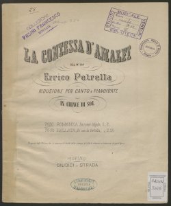 La contessa d'Amalfi / del m.o Errico Petrella ; riduzione per canto e pianoforte in chiave di sol