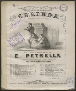 Tra l'arco e il talamo : scena e romanza [dal melodramma] Celinda / di Errico Petrella ; riduz. per canto e pianoforte del M.o A. Baur