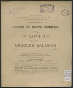 Luctus in morte passeris : ode by Catullus / the music by Charles Salaman