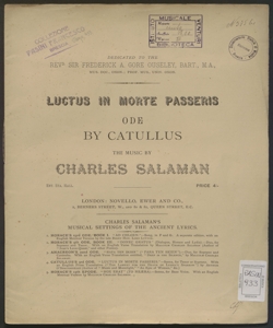 Luctus in morte passeris : ode by Catullus / the music by Charles Salaman