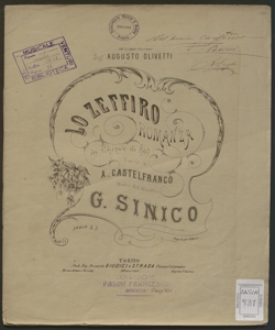 Lo Zeffiro : romanza in chiave di sol ... / parole di A. Castelfranco ; musica di Giuseppe Sinico