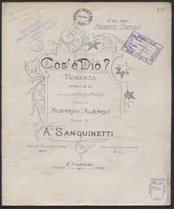 Cos'è Dio? : romanza in chiave di sol / versi di Aleardo Aleardi ; musica di A. Sanguinetti