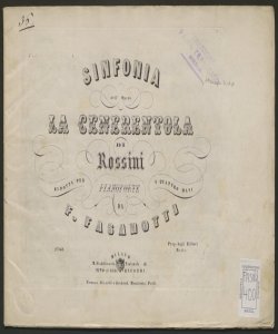 Sinfonia dell'opera La Cenerentola / di Rossini ; ridotta per Pianoforte a quattro mani da F. Fasanotti