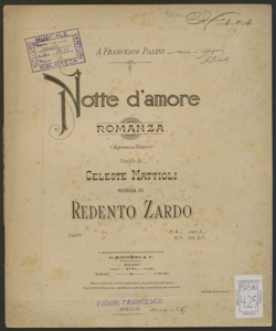 notte d'amore : Romanza / parole di Celeste Mattioli ; musica di Redento Zardo