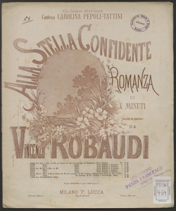 Alla stella confidente ... per Soprano o Tenore in Fa : in Chiave di Sol con accomp. di Pianoforte / Vincenzo Robaudi ; Poesia di V. Minuti