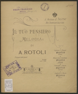 Il tuo pensiero : melodia / parole di R. Salustri ; musica di A. Rotoli