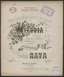 Amo l'ora d'un giorno che muore : melodia per voce di soprano o tenore in chiave di sol con accomp.to di pianoforte / Gaetano Nava