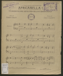 Africanella ! : canzone militare napolitana per la vittoria di Cassala / musica di Carlo Clausetti ; versi di Roberto Bracco