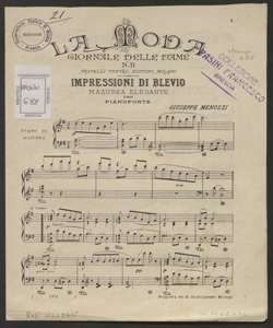 Impressioni di Blevio : mazurka elegante per pianoforte / Giuseppe Menozzi