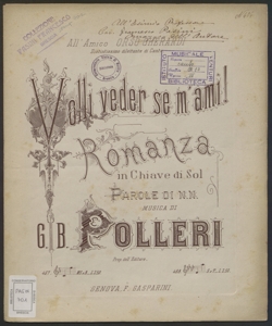 Volli veder se m'ami! : romanza in chiave di sol / parole di N. N. ; musica di G. B. Polleri