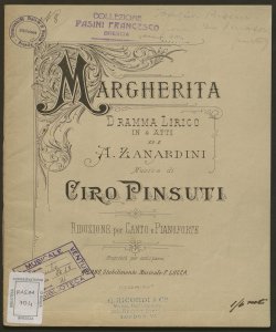 Margherita : Dramma Lirico in 4 atti / di A. Zanardini ; Musica di Ciro Pinsuti