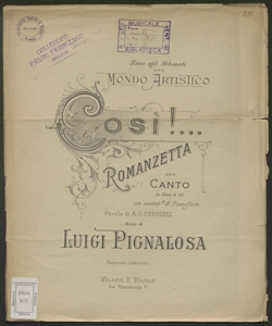 Così! : Romanzetta per canto in chiave di Sol con accompagnamento di pianoforte /parole di A. G. Corrieri