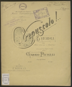 Crepuscolo : barcarola per mezzo-soprano o baritono con accomp.to di Pianoforte ... / Gabrio Picozzi