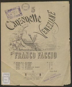 Cinque canzonette veneziane [per canto e pianoforte] / di Franco Faccio