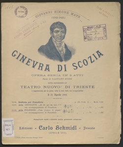 Come frenare il pianto : aria di Polinesso con accompagnamento di Pianoforte [da] Ginevra di Scozia / Giovanni Simone Mayr