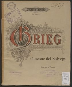 Canzone del Solvejg [da] Peer Gynt Suite Op. 55 / Edvard Grieg ; versione ritmica italiana di A. Zanardini