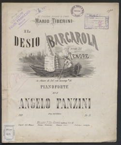 Il Desio : barcarola per voce di tenore in chiave di Sol con accomp.to di pianoforte [...] / di Angelo Panzini