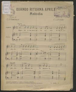 Quando ritorna aprile : Melodia (per soprano o tenore) / Parole di G. D'Ormeville ; Gaetano Luporini