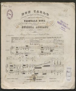 Don Carlo : dramma lirico tragico in quattro parti / di Giorgio Giachetti ; posto in musica dal maestro Pasquale Bona