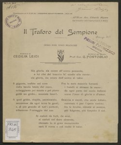 Il traforo del Sempione : inno per voci bianche / parole di Cecilia Leidi ; musica del maestro prof. cav. G. Pontoglio