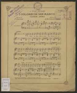 I colombi de San Marco : canzon...atura / musica di A. De Lorenzi Fabris ; parole di P. Faustini